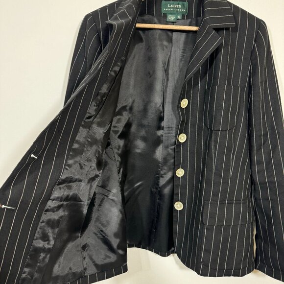 Lauren Ralph Lauren Women’s Linen Wool Blazer Black & White Pinstripe size 12 - Picture 2 of 7